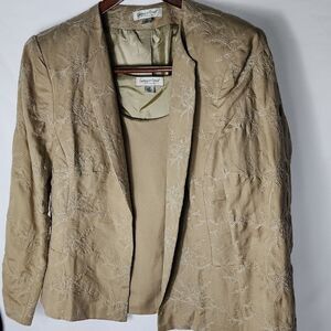 Linen Blend 2 Piece Summer Neutral Embroidered Blazer/Jacket Size 16